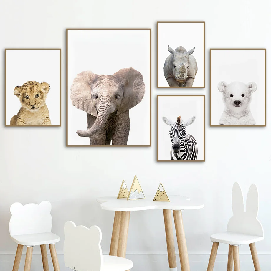 Baby Zoo Nursery - Large-sized 1pc frameless Canvas Painting Baby