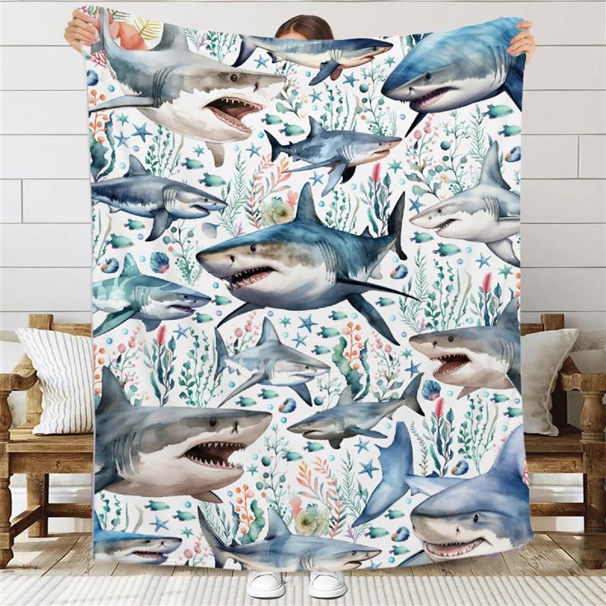 Baby Nursery Themes - Nautical Ocean Life Shark Print Throw