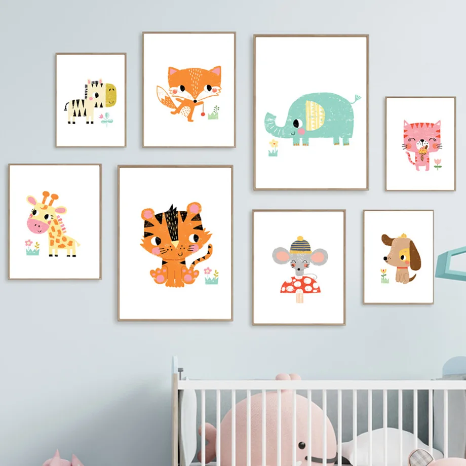 Baby Zoo Nursery - 1pc frameless Canvas Painting 1pc frameless