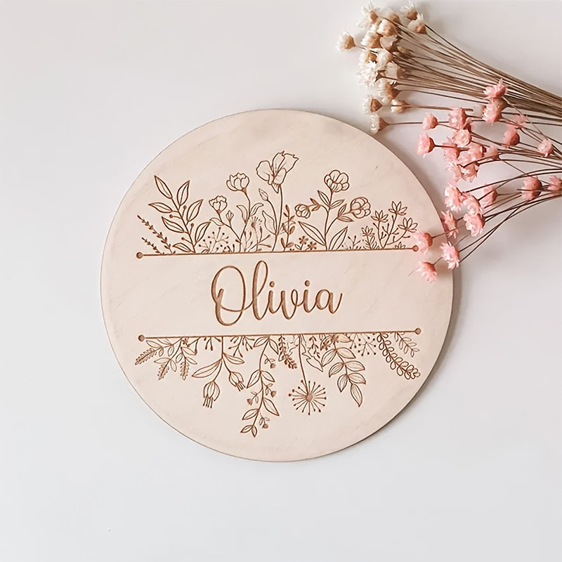 Baby Nursery Sign - Personalized Floral Engraved Name Plaque, Custom