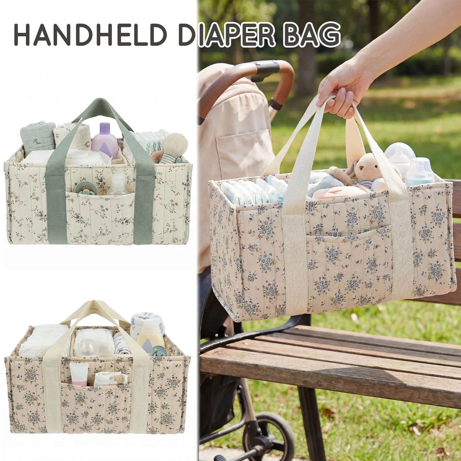 Baby Nursery Organizer - Foldable Diaper Caddy Organizer Floral Pattern