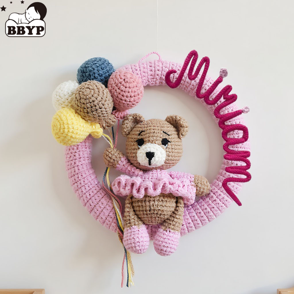 Baby Nursery Name - Personalized Crochet Name Wreath with Bear