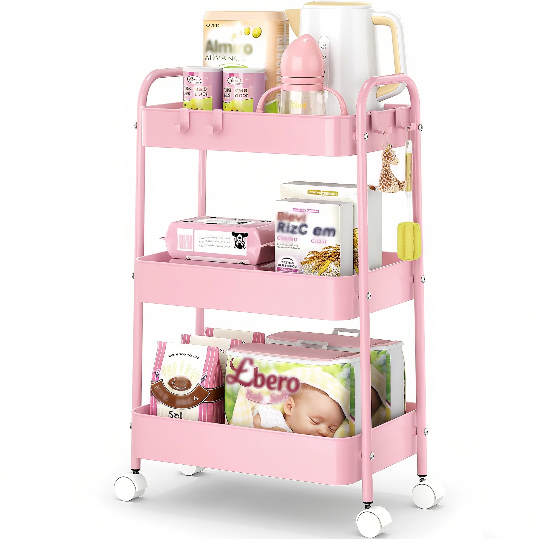 3 Tier Metal Rolling Cart With - Baby Nursery Unit ulasan dan harga