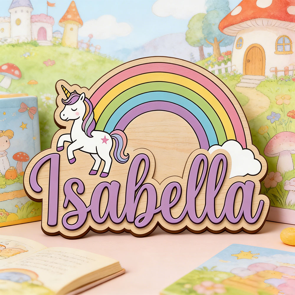 Unicorn & Pastel Rainbow Custo - Baby Nursery Name ulasan dan harga