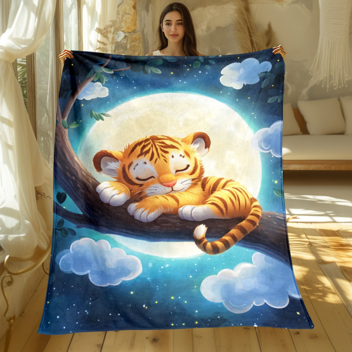 Cute sleeping tiger on tree br - Baby Nursery Themes ulasan dan harga