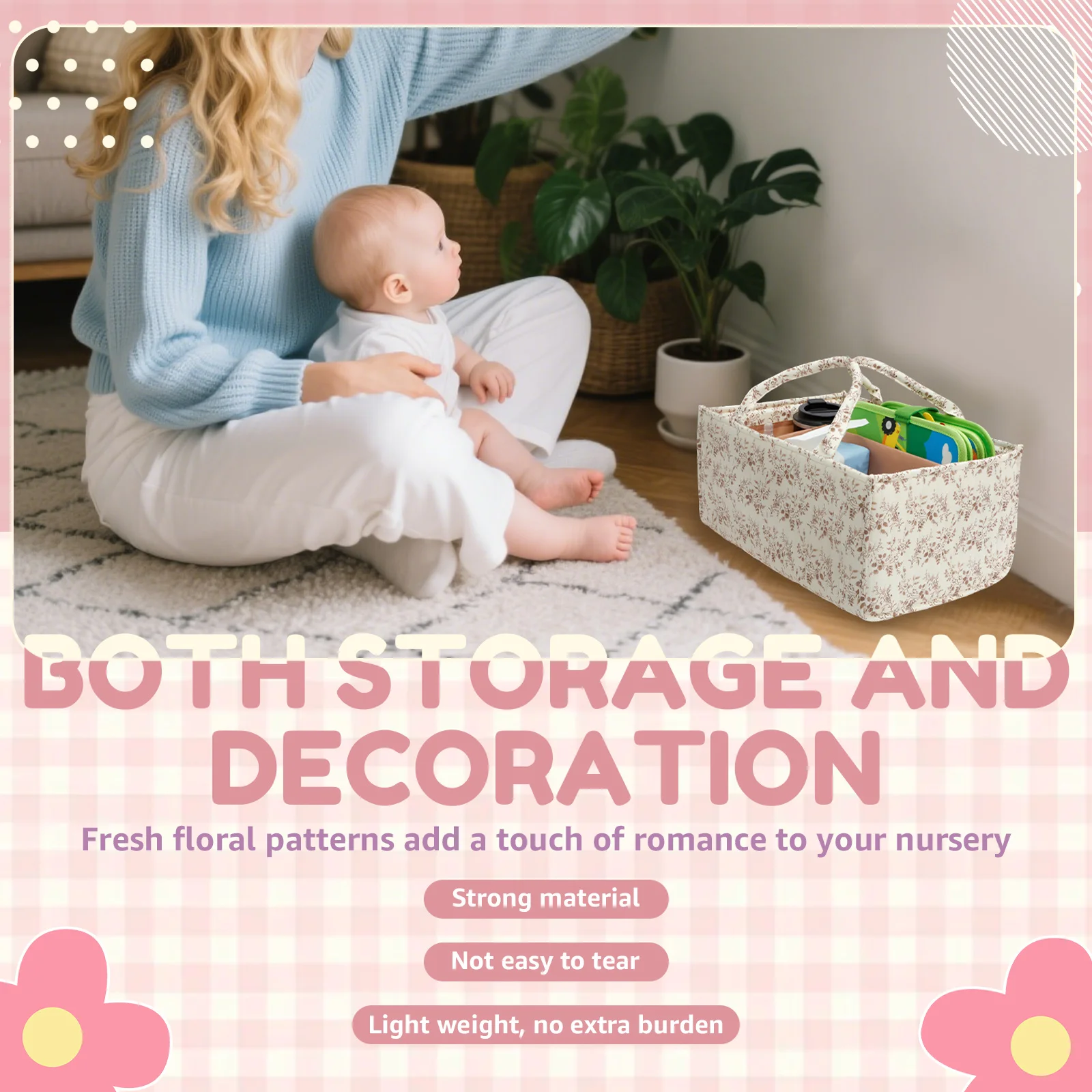 Floral Diaper Caddy Organizer  - Baby Nursery Organiser ulasan dan harga